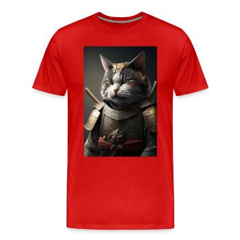 Samouraï Chat Chat Cool Japon Guerrier - T-shirt bio Premium Homme - rouge - Devant - Damien (186cm)