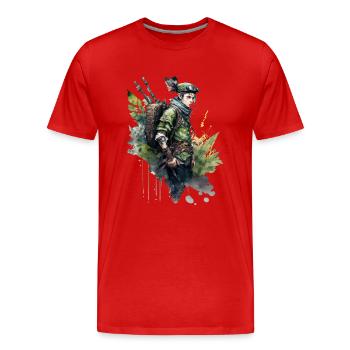 Post Apocalyptic Clad Adventurer - Men's Premium Organic T-Shirt - red - Front - Damien (186cm)