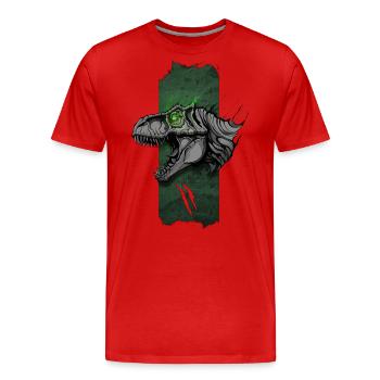 Strahlender Herrscher: Epischer T-Rex mit leuchtenden Augen - Männer Premium Bio T-Shirt - Rot - Vorne - Damien (186cm)