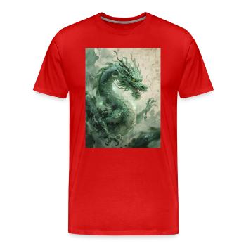 Le Souverain d'Orient : Le Dragon Azur (Qinglong) - T-shirt bio Premium Homme - rouge - Devant - Damien (186cm)