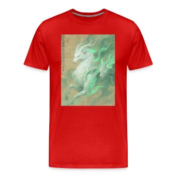 Bai Ze : Le Guide Céleste - Harmonie des Mondes - T-shirt bio Premium Homme - rouge - Devant - Damien (186cm)
