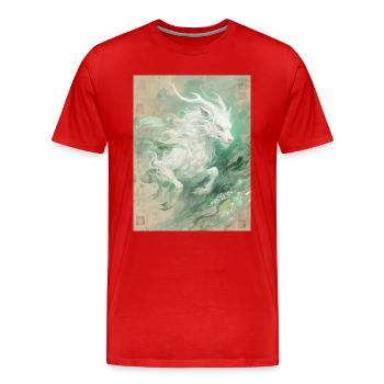 Bai Ze : Le Messager de la Sagesse Divine - T-shirt bio Premium Homme - rouge - Devant - Damien (186cm)