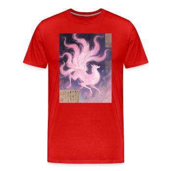 Le Sillage des Neuf Vies : Renard à Neuf Queues  - T-shirt bio Premium Homme - rouge - Devant - Damien (186cm)