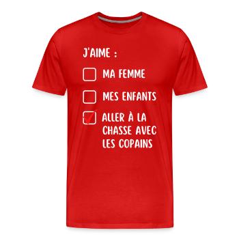Cadeau humour chasse chasseur chasseuse drôle - T-shirt bio Premium Homme - rouge - Devant - Damien (186cm)