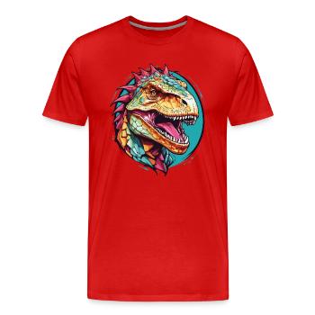 Buntes Tyrannosaurus Rex Portrait - Männer Premium Bio T-Shirt - Rot - Vorne - Damien (186cm)