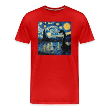 Loch Ness Monster, Nessie, Van Gogh, Starry Night - Men's Premium Organic T-Shirt - red - Front - Damien (186cm)