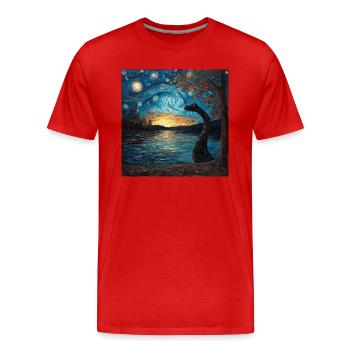 loch ness monster, nessie, van gogh, sternenacht - Männer Premium Bio T-Shirt - Rot - Vorne - Damien (186cm)