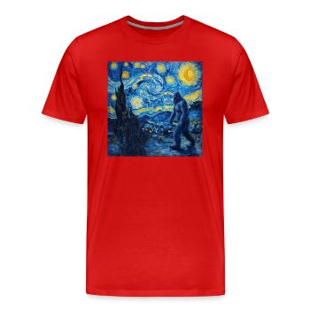 Bigfoot, Big Foot, Van Gogh, Starry Night - Men's Premium Organic T-Shirt - red - Front - Damien (186cm)