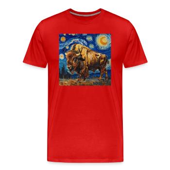 Bison, Buffalo, Animal, Van Gogh, Starry Night - Men's Premium Organic T-Shirt - red - Front - Damien (186cm)