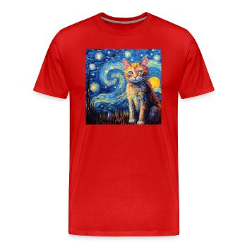 Cat, Cat Motif - Men's Premium Organic T-Shirt - red - Front - Damien (186cm)