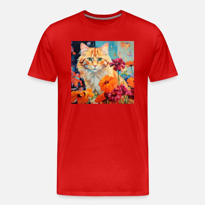 Katze, katzenmotiv, blumen, geschenk, geschenkidee - Männer Premium Bio T-Shirt - Rot