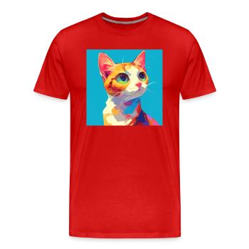 Cat, Cat Motif - Men's Premium Organic T-Shirt - red - Front - Damien (186cm)