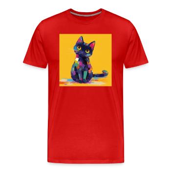 Cat, Cat Motif - Men's Premium Organic T-Shirt - red - Front - Damien (186cm)
