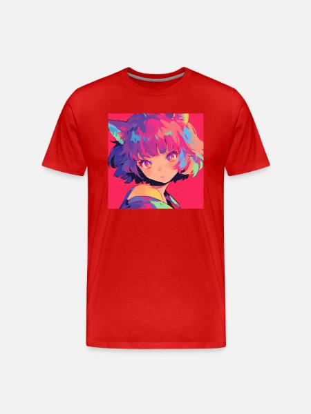 Anime, Kattenmeisje, Waifu, Japan - Mannen premium biologisch T-shirt - rood