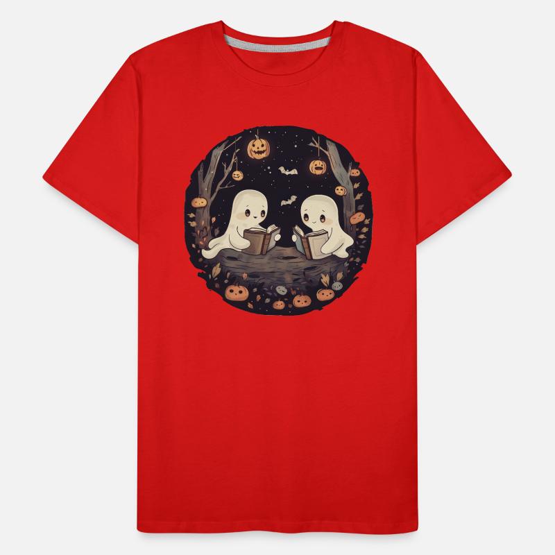 Ghosts, Reading, Book, Library, Halloween Men's Premium Organic T-Shirt