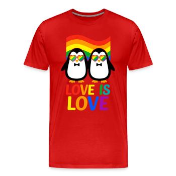 Love is Love – Pinguine mit Regenbogenflagge - Männer Premium Bio T-Shirt - Rot - Vorne - Damien (186cm)