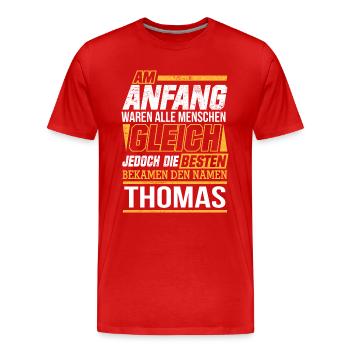 THOMAS - Die Besten - Männer Premium Bio T-Shirt - Rot - Vorne - Damien (186cm)