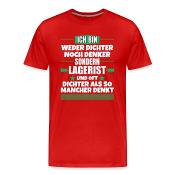 Ni poète ni penseur, mais magasinier - T-shirt bio Premium Homme - rouge - Devant - Damien (186cm)