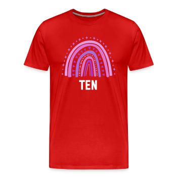Lila Regenbogen Zehn Jahre 10. Geburtstag - Männer Premium Bio T-Shirt - Rot - Vorne - Damien (186cm)