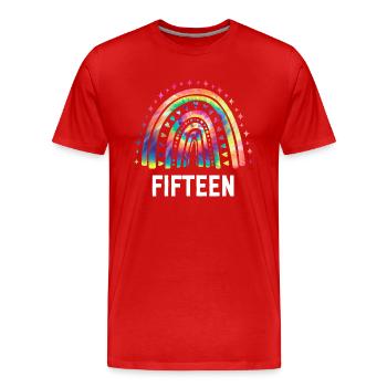 Tie Dye Rainbow Fifteen Years 15th Birthday - Men's Premium Organic T-Shirt - red - Front - Damien (186cm)