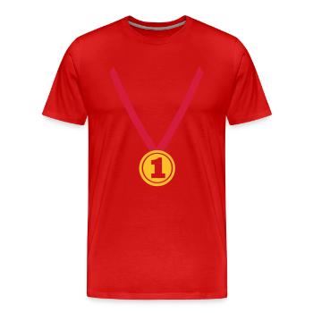 Gagnant - Champion - Médaille - T-shirt bio Premium Homme - rouge - Devant - Damien (186cm)