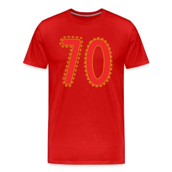 70. 70 ANS. 70e ANNIVERSAIRE. ANNIVERSAIRE 70 ANS. - T-shirt bio Premium Homme - rouge - Devant - Damien (186cm)