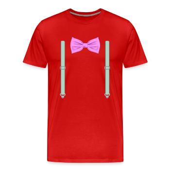 Drôle de nœud papillon rose avec bretelles vertes Parfait - T-shirt bio Premium Homme - rouge - Devant - Damien (186cm)