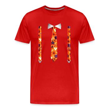 Halloween Tuxedo with Pumpkin Suspender Print - Men's Premium Organic T-Shirt - red - Front - Damien (186cm)