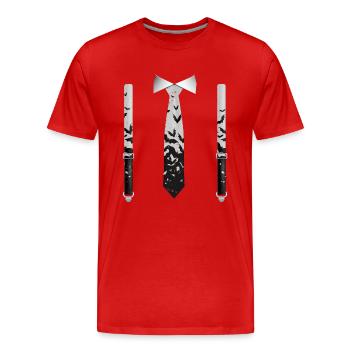 Halloween Tuxedo with Bats Suspender Print - Men's Premium Organic T-Shirt - red - Front - Damien (186cm)