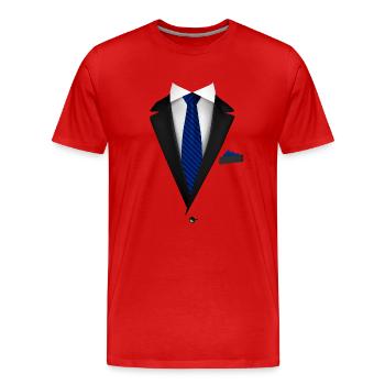 Smoking avec une cravate bleu Royal pour les mariages et - T-shirt bio Premium Homme - rouge - Devant - Damien (186cm)
