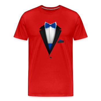 Tuxedo design with blue royal Bowtie For Weddings - Men's Premium Organic T-Shirt - red - Front - Damien (186cm)