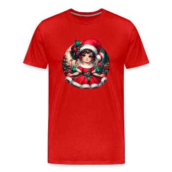 Père Noël fille Illustration Noël drôle - T-shirt bio Premium Homme - rouge - Devant - Damien (186cm)