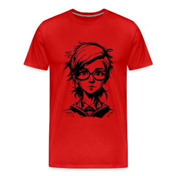 Manga Girl - Schoolgirl with Glasses - Men's Premium Organic T-Shirt - red - Front - Damien (186cm)