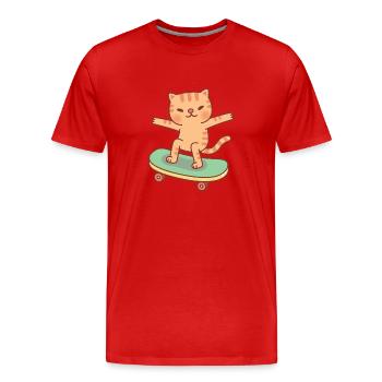 Süße Orange Tabby Katze skatet auf Skateboard - Männer Premium Bio T-Shirt - Rot - Vorne - Damien (186cm)