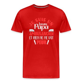 Beau papa ambulancier urgentiste beau père humour - T-shirt bio Premium Homme - rouge - Devant - Damien (186cm)