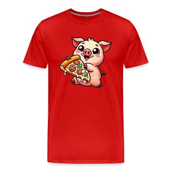 Funny Pig Pizza Cartoon Pizza Lover - Men's Premium Organic T-Shirt - red - Front - Damien (186cm)