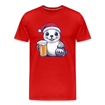 Seal Animal Christmas Beer - Men's Premium Organic T-Shirt - red - Front - Damien (186cm)