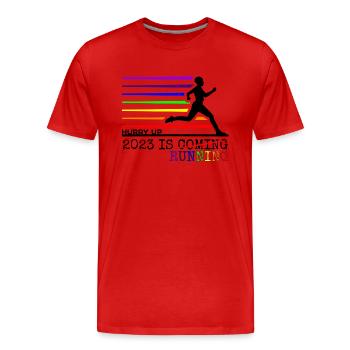 Beeil dich - 2023 rennt dir entgegen - Laufshirt - Männer Premium Bio T-Shirt - Rot - Vorne - Damien (186cm)