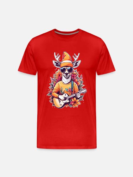 Rentier mit Gitarre - Männer Premium Bio T-Shirt - Rot