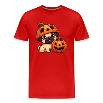 Lunatique Carlin Halloween Citrouille Chapeau Chien - T-shirt bio Premium Homme - rouge - Devant - Damien (186cm)