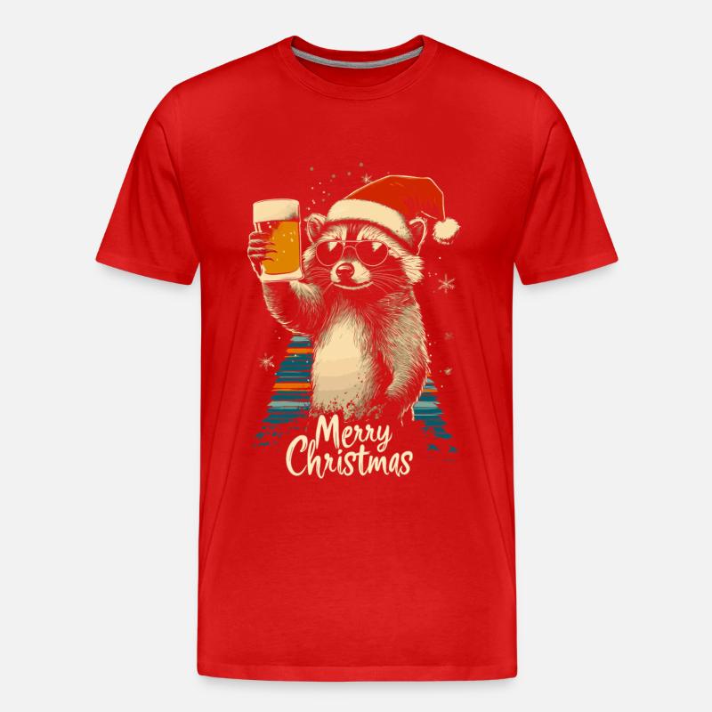 Weihnachten Bier Waschbär - Männer Premium Bio T-Shirt - Rot