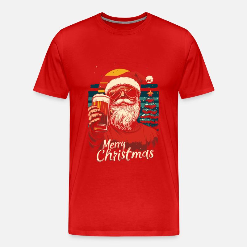 Weihnachtsmann mit Bier - Männer Premium Bio T-Shirt - Rot