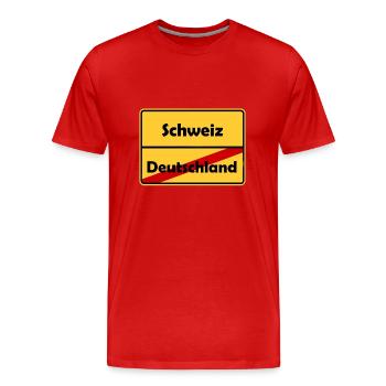 Schweiz Auswandern! Im Ortsschild Desing! - Männer Premium Bio T-Shirt - Rot - Vorne - Damien (186cm)
