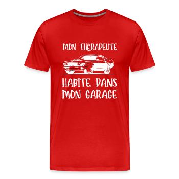 mon thérapeute habite dans mon garage - T-shirt bio Premium Homme - rouge - Devant - Damien (186cm)