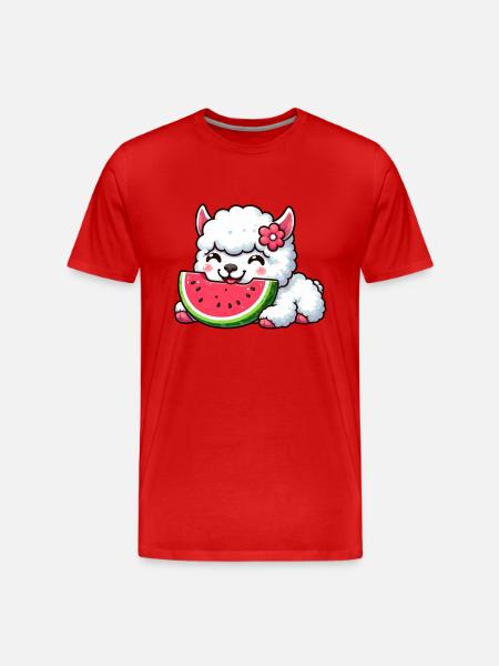 Llama Alpaca Watermelon Cartoon Summer - Men's Premium Organic T-Shirt - red