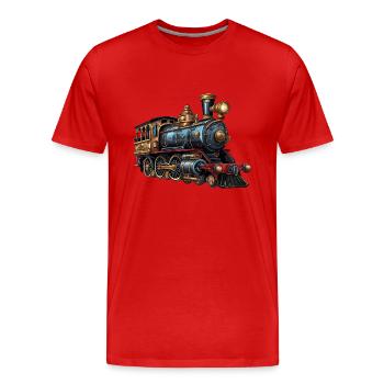 Voyage dans le temps : locomotive à vapeur du 19e siècle - T-shirt bio Premium Homme - rouge - Devant - Damien (186cm)