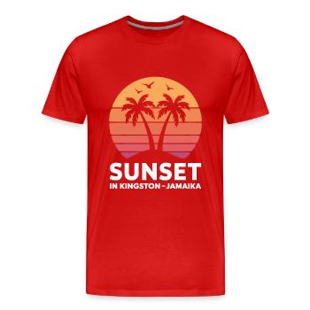 Coucher de soleil à Kingston, Jamaïque, vacances Palmiers - T-shirt bio Premium Homme - rouge - Devant - Damien (186cm)