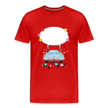 Wedding car with speech bubble in turquoise - Men's Premium Organic T-Shirt - red - Front - Damien (186cm)
