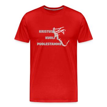 Christ Died for Us - Finnish - Men's Premium Organic T-Shirt - red - Front - Damien (186cm)