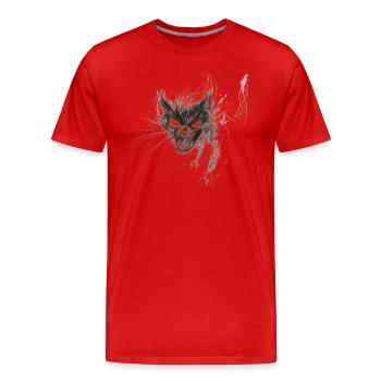 Crazy Cat - Wild Feral Cat Sketch Art Shirt - Men's Premium Organic T-Shirt - red - Front - Damien (186cm)